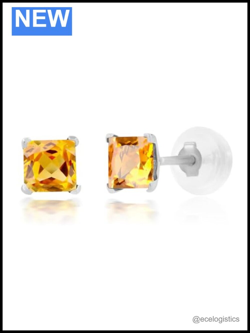 14K Gold Square Citrine Stud Earrings 4mm Birthstone for Women